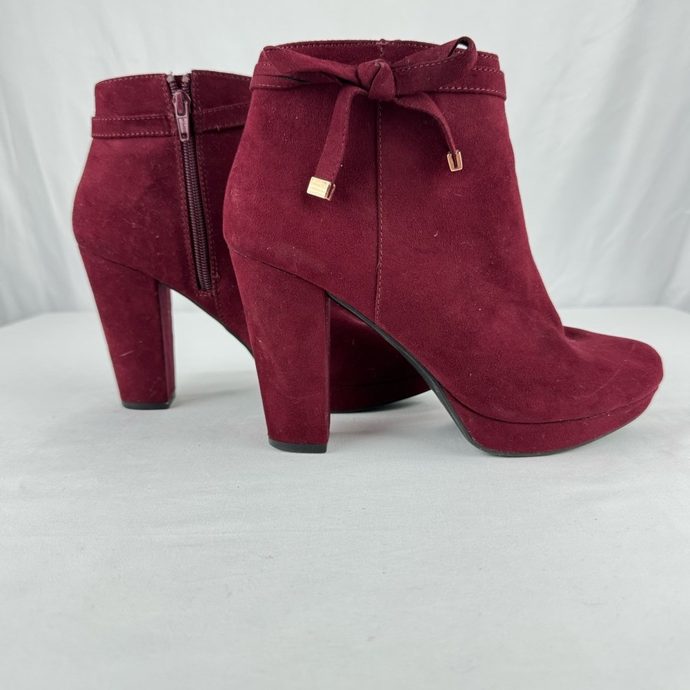LC by Lauren Conrad Maroon Zippered Booties with Bow Detail - Picture 2 of 7